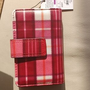 NWT Sonoma red and white plaid Safe Keeper wallet